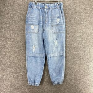 Mele E Pere Jeans Women M Medium Blue Denim Light Wash Distressed High Rise